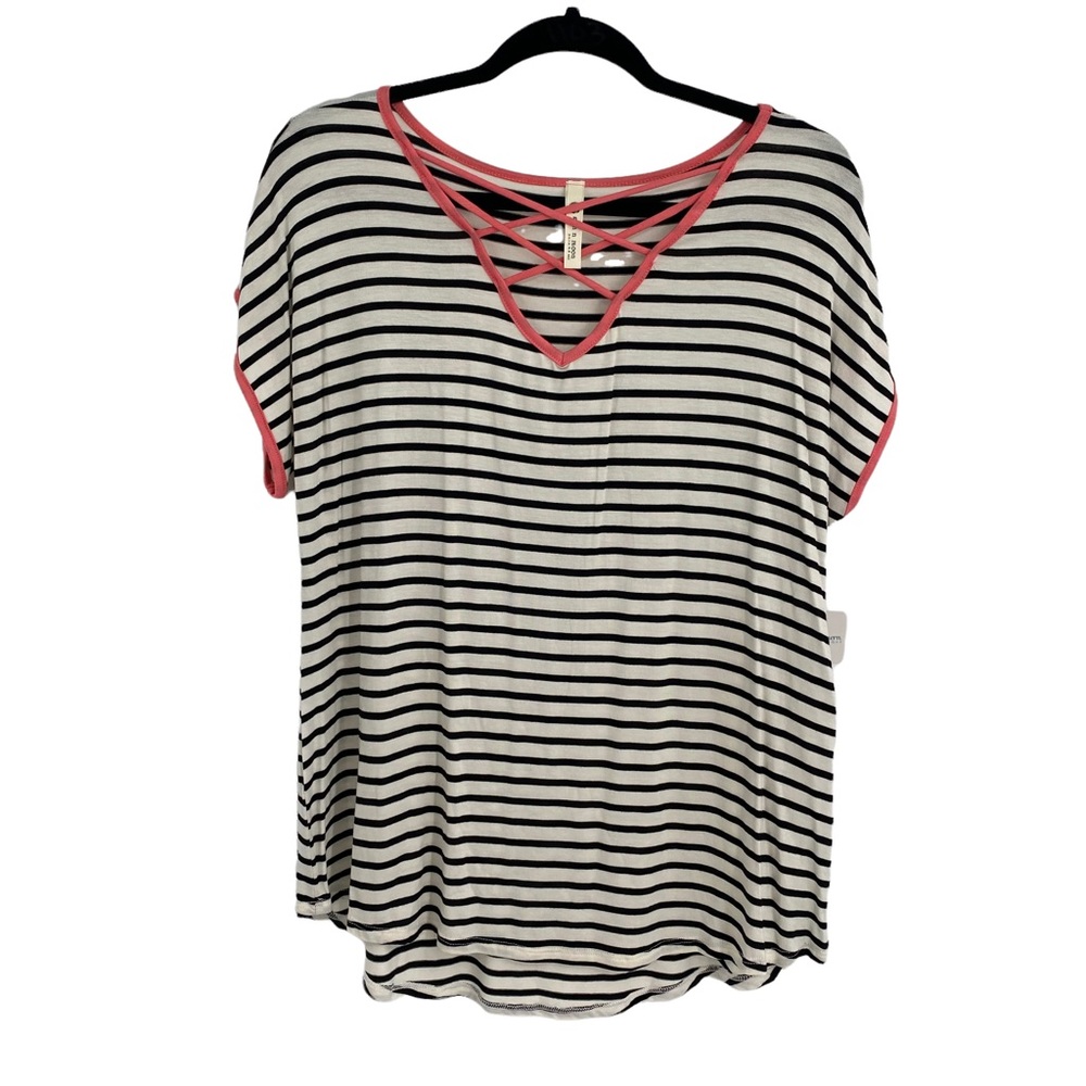 Sun & Moon Pink Black Stripe Criss Cross Top Medium